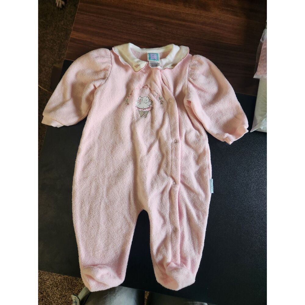 Little Me Baby Girl 6M Pink Fleece Footed Sleeper Elephant Floral Embroidered